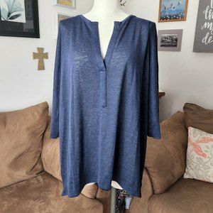 Roaman's Navy Blue Hi-Low Tunic Top with Back Lace Detail Size L (18/20)